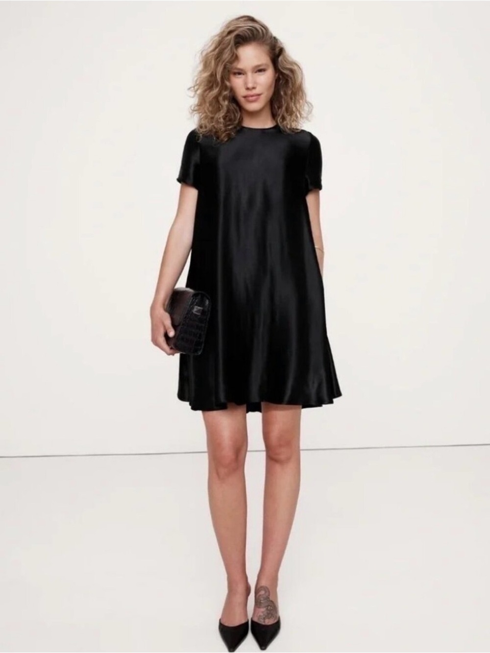 Banana Republic Black Satin Swing Mini Dress - Picture 1 of 9